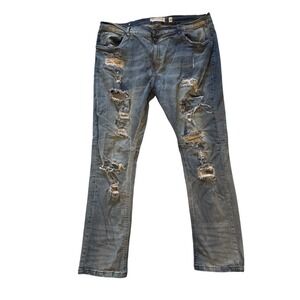 Evolution In Design Mens Distressed Denim Jeans Size 44x32 Blue Relaxed Fit